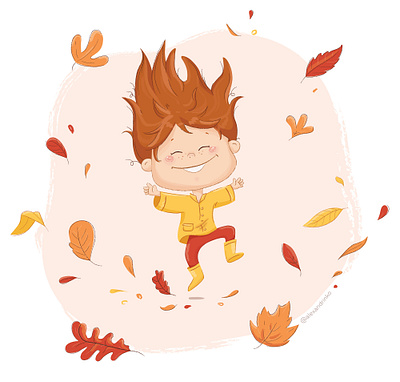 Hearing the rustling of leaves under your feet autumn character color cute funny girl happiness illustration leaves mood