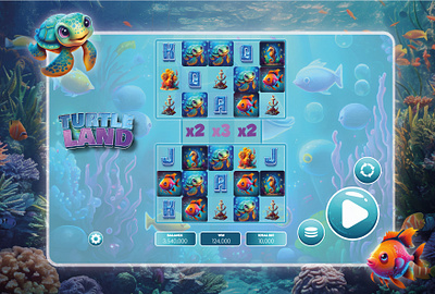 Turtle Land | Game Design blue casino fish game gamedesign graphic design ocean slotgame theme ui underwater ux vector