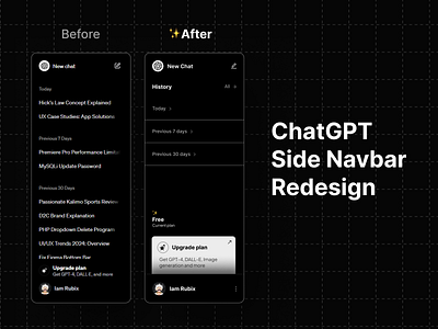 ChatGPT Side Navbar Redesign behance case study chatgpt figma redesign ui ui design uiux user experience user interface ux ux design uxui