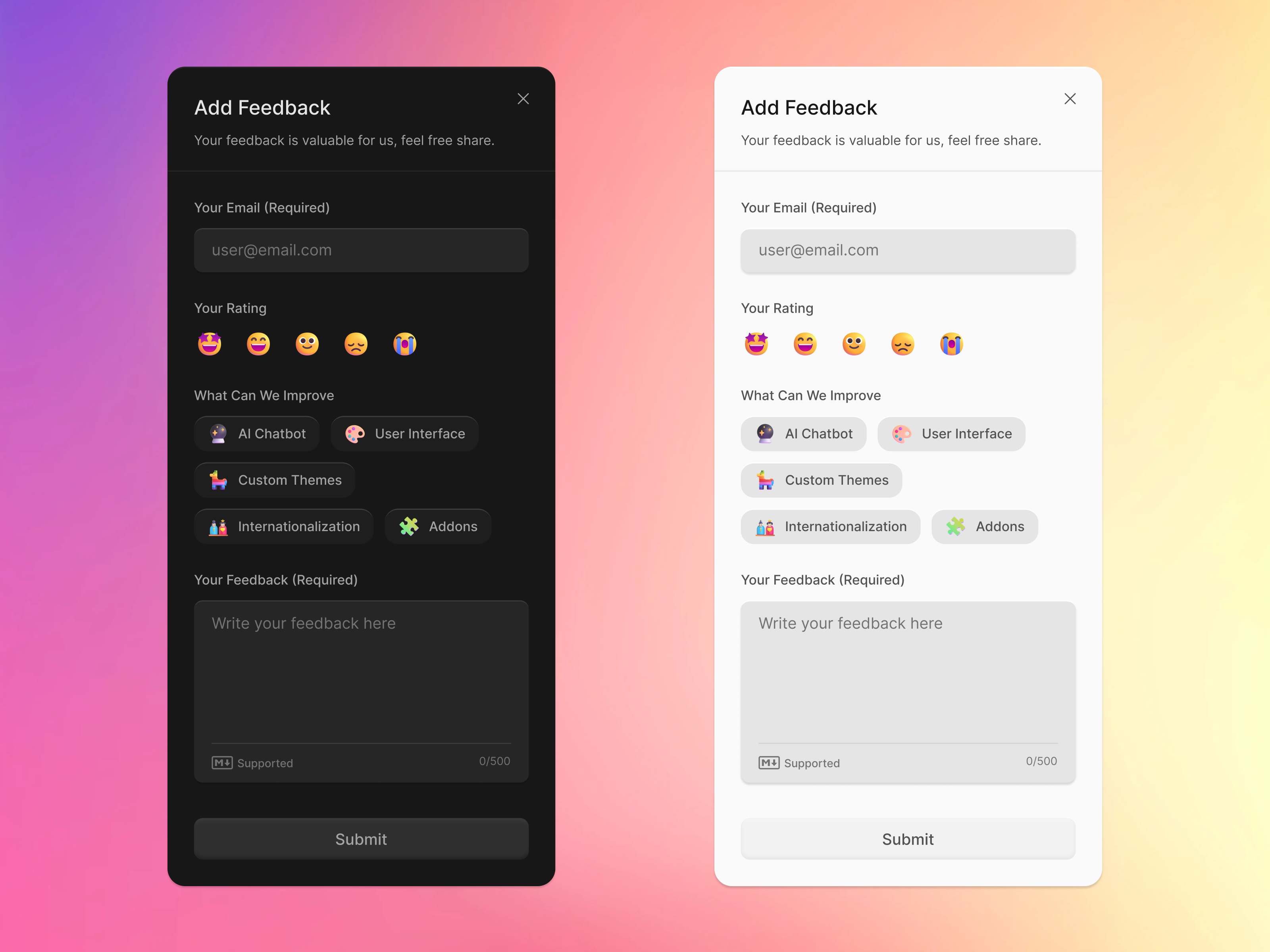 Feedback Card UI clean ui dark mode feedback feedback card product design rating reactions review ui web design