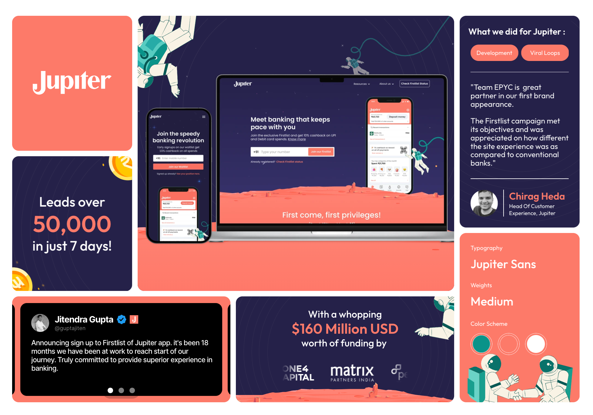 Jupiter Money Firstlist Campaign| Fintech | Website by EPYC 3d animation bento blocks branding campaign finance fintech graphic design illustrations motion graphics productdesign solar typography ui webdesign webflow website