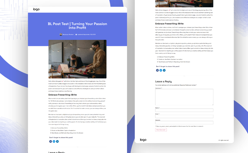 BL Single Post Elementor Template branding elementor elementor design elementor single post template elementor template mc design mc starter mc template single post template template ui ux web design