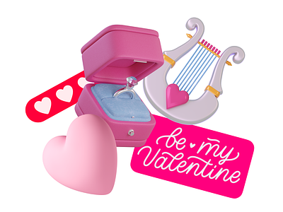 Valentine's Day assets: icons, 3D illustrations & lettering 3d design tools free graphic design icons illustration lettering romantic valentine web design