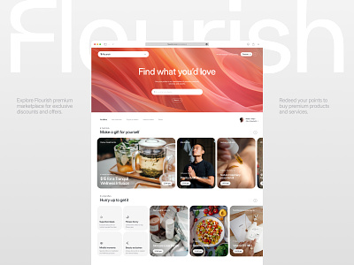 Flourish - Marketplace agency bg branding cards features feed fintech flourish hero marketplace navigation product search startup studio ui unikorns ux widget
