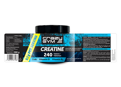 Label design for Crazy Gym supplement graphic design logo package design