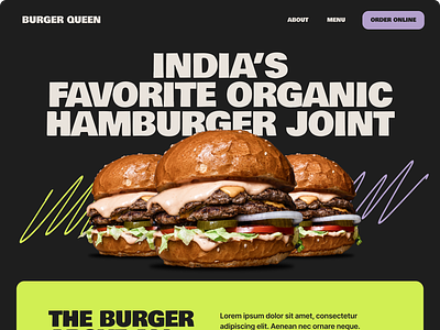 Burger Landing page branding burger darkthemed design food illustration minimal modern trending ui ux