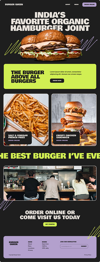Burger Landing page branding burger darkthemed design food illustration minimal modern trending ui ux