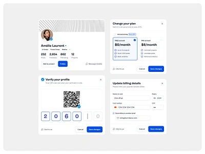 Bunch of modals — Untitled UI billing settings form minimal minimalism modal payment settings pop over pop up popup pricing cards pricing settings product design ui ui design user interface user interface design user profile verification code
