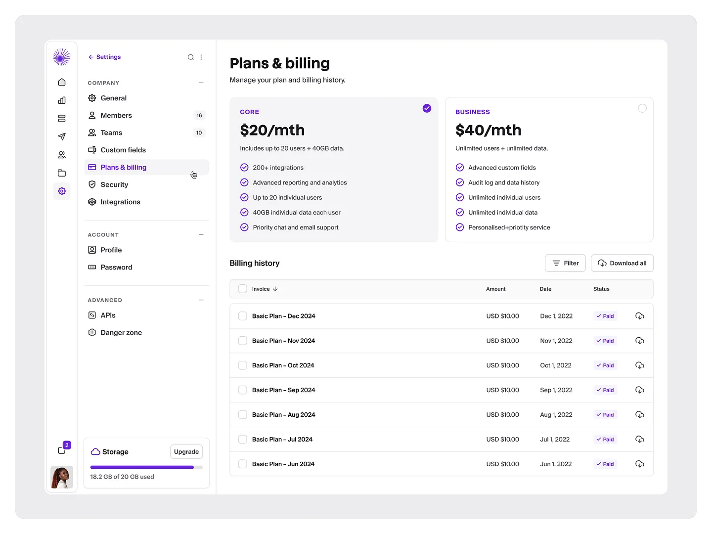 Comprehensive Payment History Page Design for User Management