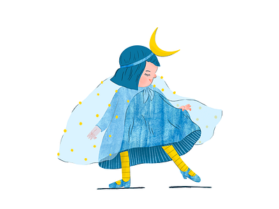 The night princess blue book illustration carnival character characterdesign child children book costume dress festival illustration illustrator little girl moon yellow