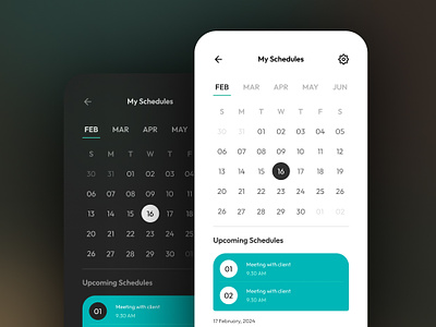 Event Scheduler User Interface calendar event app mobile app mobile app ui schedule teal color ui uiux