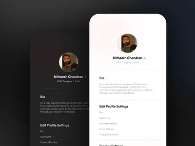 Mobile App My Profile Screen black and white mobile app mobile app ui my profile simple ui ui uiux