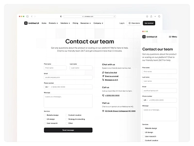 Contact our team — Untitled UI contact contact form contact page contact us form get in touch grid minimal minimalism ui design user interface web design