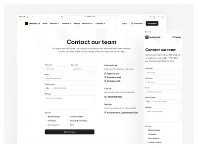 Contact our team — Untitled UI contact contact form contact page contact us form get in touch grid minimal minimalism ui design user interface web design