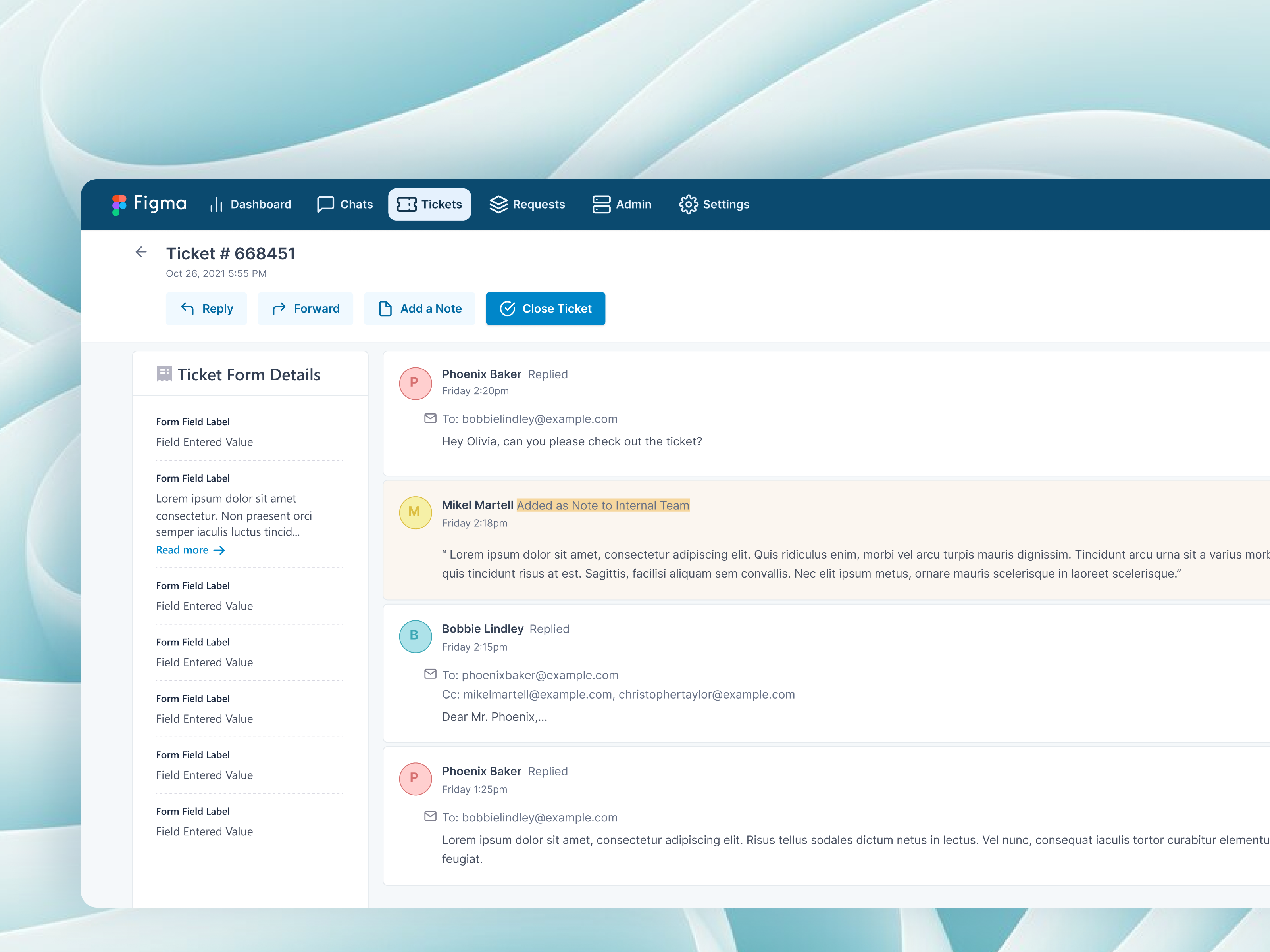 Ticket detail screen for Support Agent design exploration