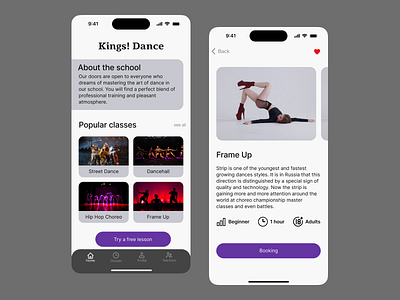 Dance School App Design graphic design product design ui