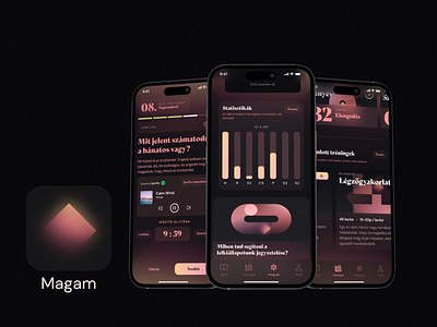 Magam - Mental health and Diary App abstract app appdesign branding crossplatform diary gradient graphic design illustration logo mentalhealth ui