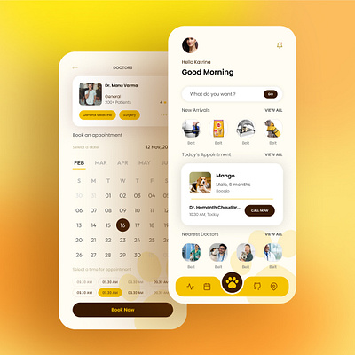 Paws Mobile App UI mobile app pets cosulting ui uiux user interface yellow