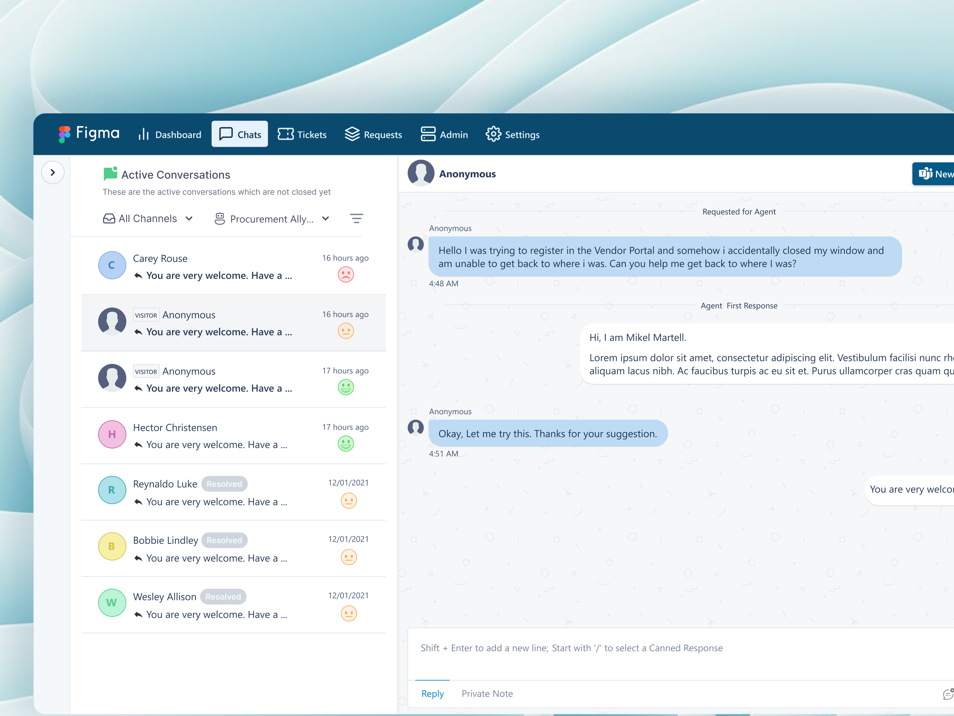 Support Agent Chat Detail Screen - 2 dribbble inspiration