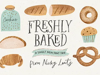 The Freshly Baked Font Trio & Dings childrens cute drawn fun handlettered kids quiant quirky script wobbly