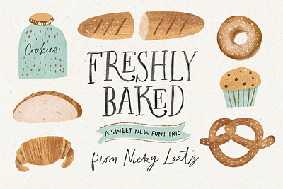 The Freshly Baked Font Trio & Dings childrens cute drawn fun handlettered kids quiant quirky script wobbly