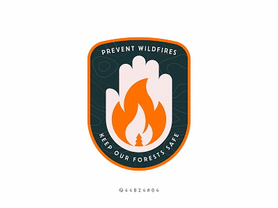 44B24#4 badge burn fire flat forest geometric hand illustration pine retro stop tree vintage wildfire woods