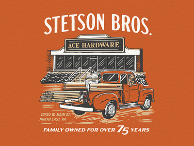 Stetson Bros Ace Hardware americana apparel branding brick building classic classic car family golden retriever graphic design hardware heritage illustration truck usa vector vintage