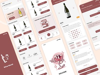 Wine App UI appdesign design dribbble dribbbleshot drinks ecommerce flavor foodie foodpairing grape innovation mobileapp personalized shopping sommelier technology uiux wine winepairing winetasting