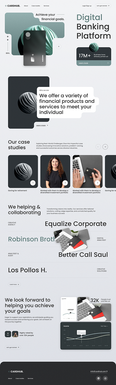 Cardhub Digital card landing page branding card design digital banking grained illustration inspiration minimal modern trending ui ux