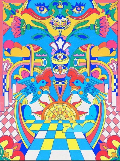 psychedelic poster/gig 60s artwork cubisme design dessin eyes flower geometric graphic design hippie horizon illustration poster print procreate psychedelic rock skateboard surf yoaz