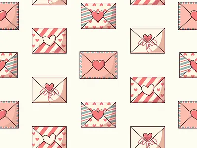 Valentine's Day Mail - love letters correspondence cream cute cute pattern delivery envelope graphic design heart illustration love love background love letters message paper pink romantic valentines valentines day vector seamless pattern wedding