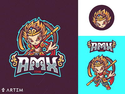 AMX Monkey King mascot logo design amx art3m art3m studios artem branding creation design esport esports logo gaming gaming logo graphic design illustration jeu vidéo logo logo design mascot mascot logo twitch youtube