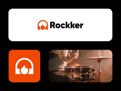 Rockker - Designed by Ascendo™ Team abstractlogo branding brandmark design drums entrepreneurship fire flame graphic design headphones juke box listening to music logo logo inspiration music music band music festival silicon valley speakers startup logo