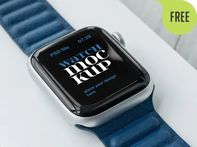 Free Apple Watch with Blue Band Mockup app apple watch band blue box device display free freebie gadget interface logo mockup mockups screen smartwatch sport strap watch watchos