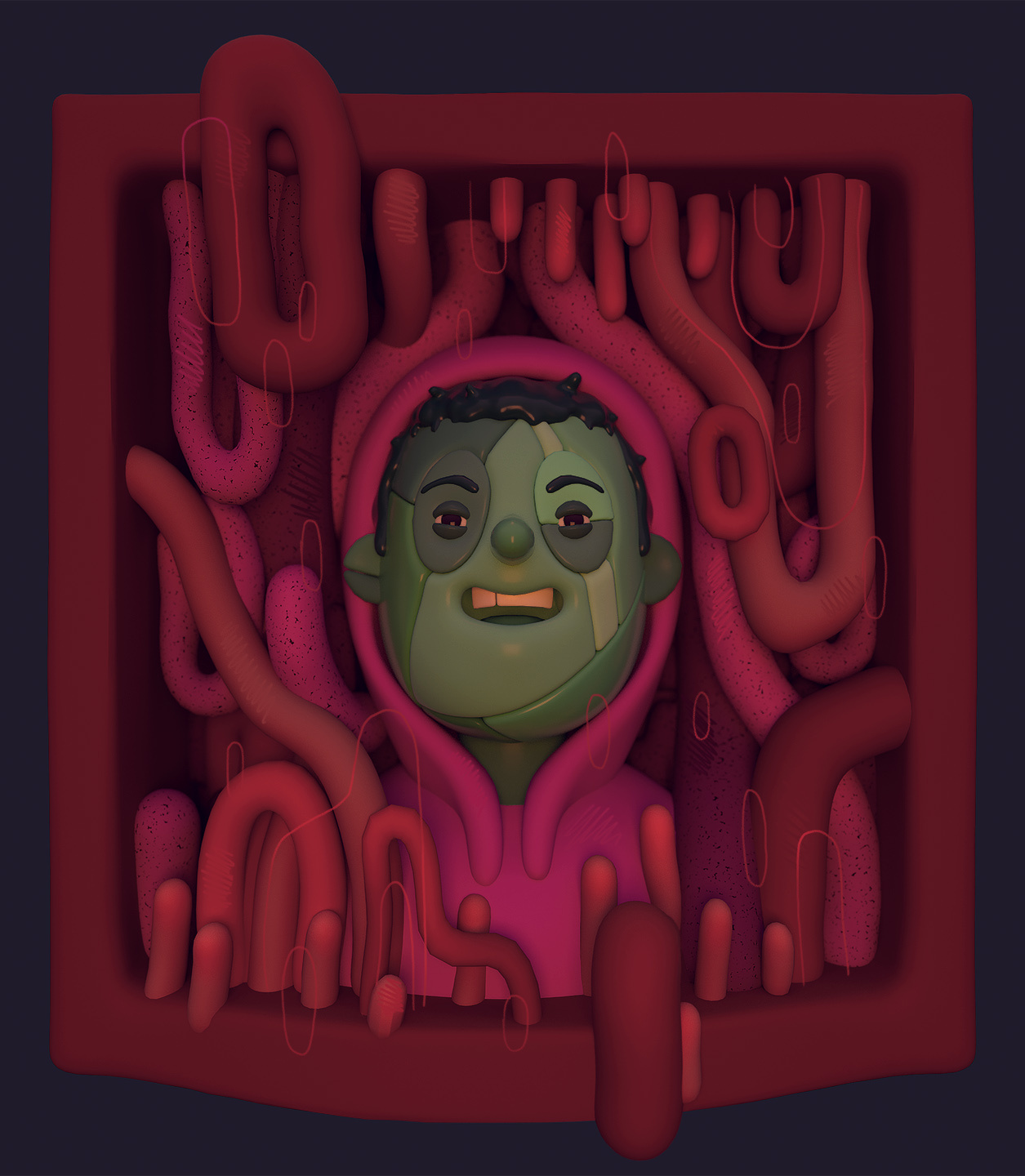 Patchface 3d 3d art 3d character 3d illustration abstract portrait character design cinema 4d diligence illustration portrait stuart wade substance 3d modeler