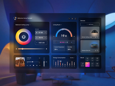 Smart Home Dashboard dashboarddesign designinspiration ecofriendlytech energyefficiency homeautomation homemanagement homemusicsystem homesecurity innovativedesign smarthome smarthomeinterface smarthometechnology smartlighting sustainableliving uiux