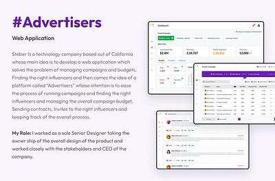 Advertisers - Web Application app campaign application campaigns dashboard design marketing marketing manager research saas tables ui ux web webapplication
