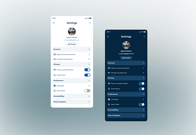 Daily UI #007 - Settings community daily ui 007 dailyui dark mode education platform light mode profile settings ui