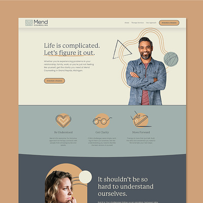 Mend Counseling Website Design brand sprint branding counseling earth tones geometric illustration mend mend counseling muted colors photography shapes squarespace therapy website website design