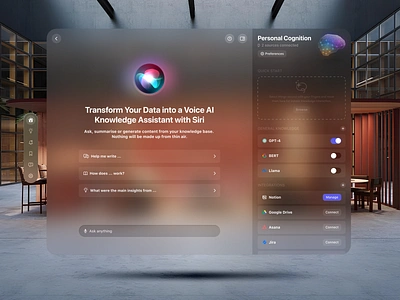 PC - personal cognition app on VisionOS ai app apple ar bert chatgpt design drive integrations knowledge llama llm notion personal cognition siri sources spatial vision os vision pro vr