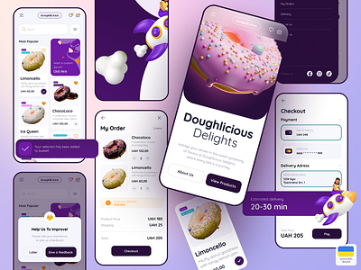 Donut Shop App Concept adobe xd animation app concept blender3d clean donut food app mobile app sweets uiux
