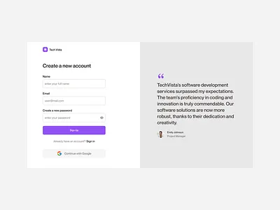 Tech Website Signup page UI Design create account login page ui design minimal ui design purple ui design sign up page ui sign up page ux sign up ui signup page signup page ui design simple ui design testimonial ui design text field ui design ui ui ux design