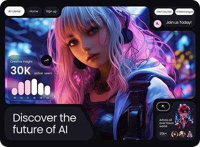 AI Anime Character Creator Landing page ai anime clean design figma illustration landing ui uiux user interface ux web website wireframe