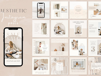 Boho Instagram Post Template aesthetic feed blogger template boho instagram post template branding kit canva branding canva template ig posts instagram feed instagram influencer instagram post minimalist template post template