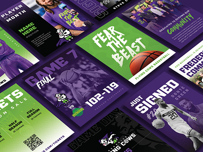 Frederick Flying Cows Social Templates athlete athletic basketball bball beast bold branding community fear green league media player pro professional purple social sport team templates
