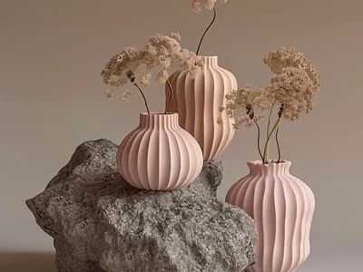 Three pink vases 3d animation branding graphic design logo motion graphics ui