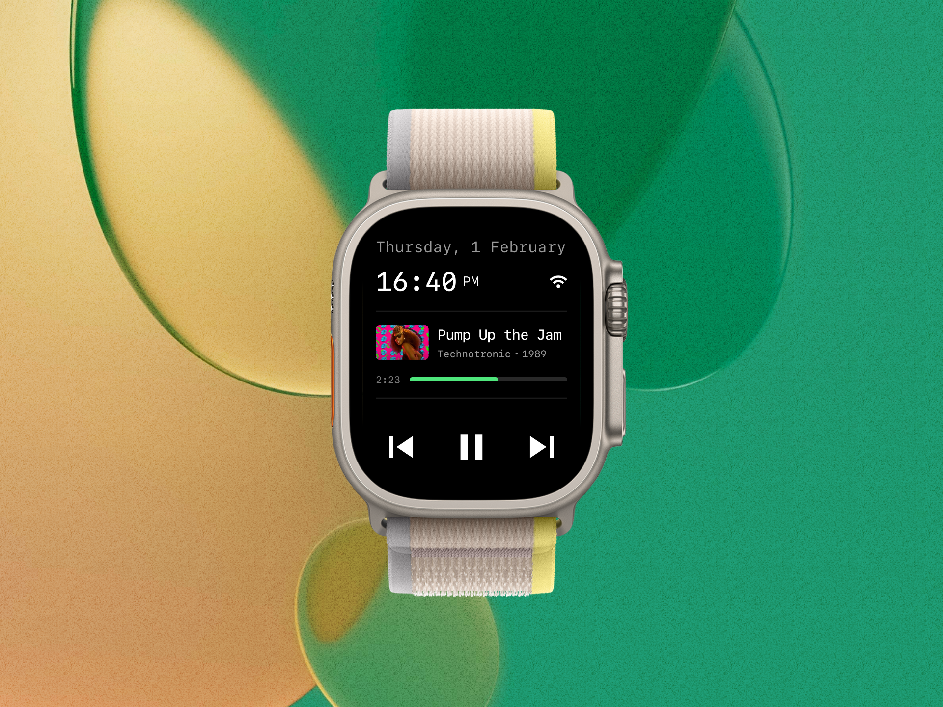 Apple Watch App Concept apple apple watch calendar concept dark mode empty space icons minimal mockup music music interface music player play smart watch sound sound design spotify ui watchos