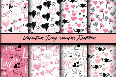Black and Pink Valentines Seamless Patterns Design valentine design