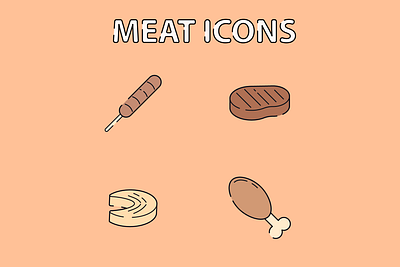 Cute Meat Icons icon vector