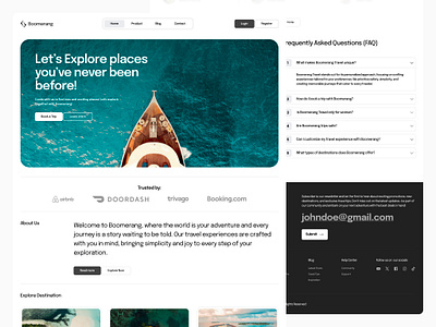 Travel Website Landing Page - Boomerang 🚀 daily ui design landing page travel agency typography website design